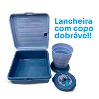 Kit Lancheira Duplex 1,3L e Copo Plástico Retrátil com Tampa 330ml Stitch