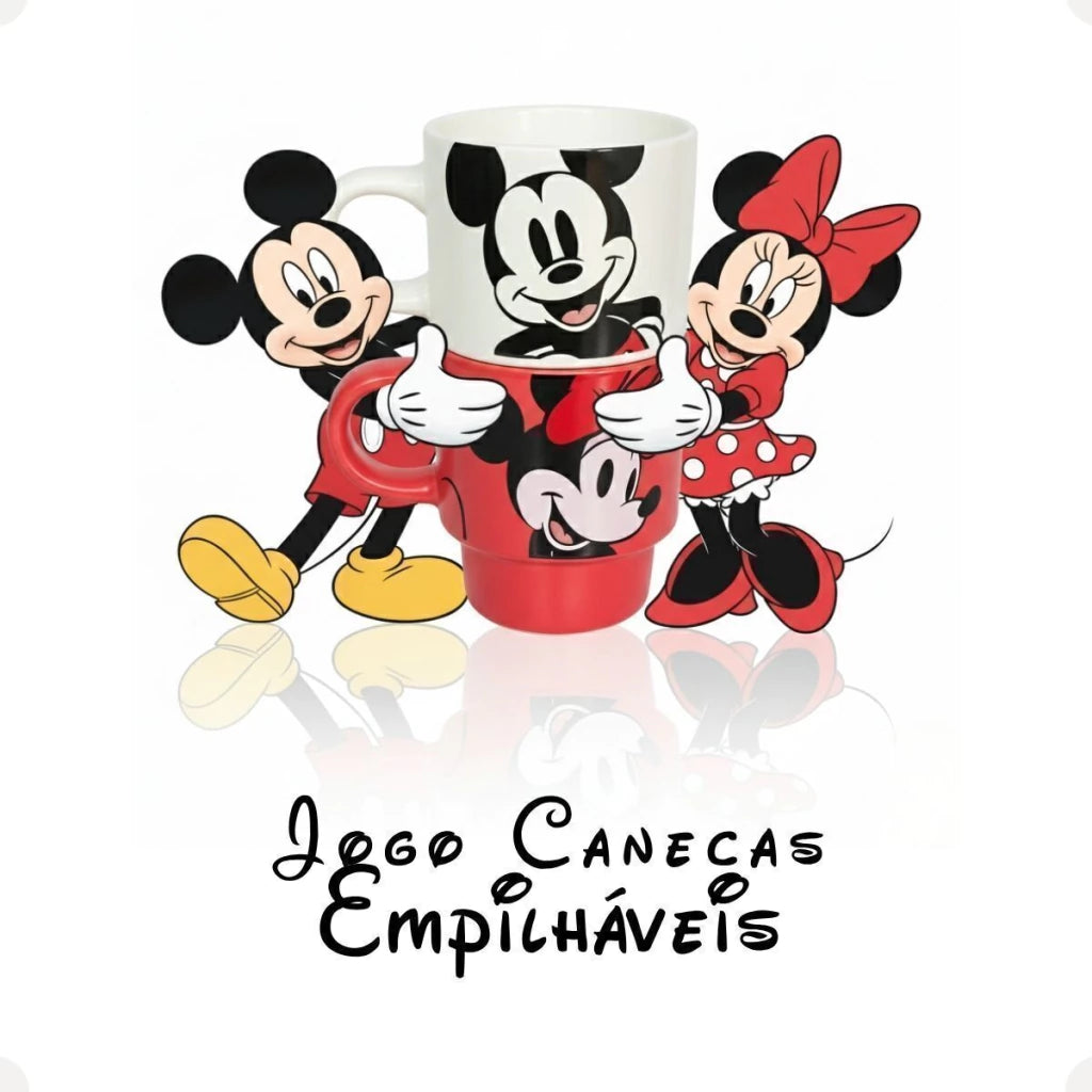 Conjunto com 2 Canecas Empilháveis Mickey e Minnie Mouse – 180 ml