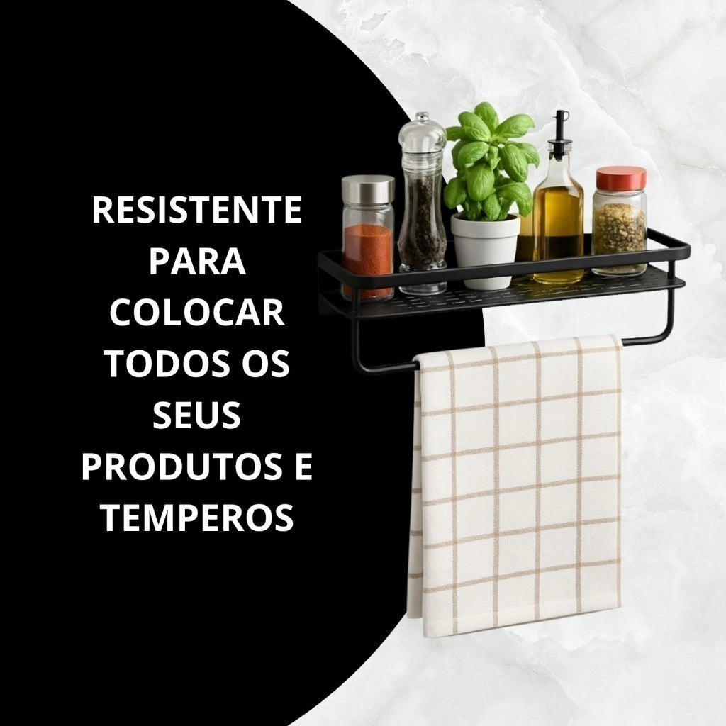 Prateleira de Canto Multiuso para Parede com Suporte para Toalha e Shampoo