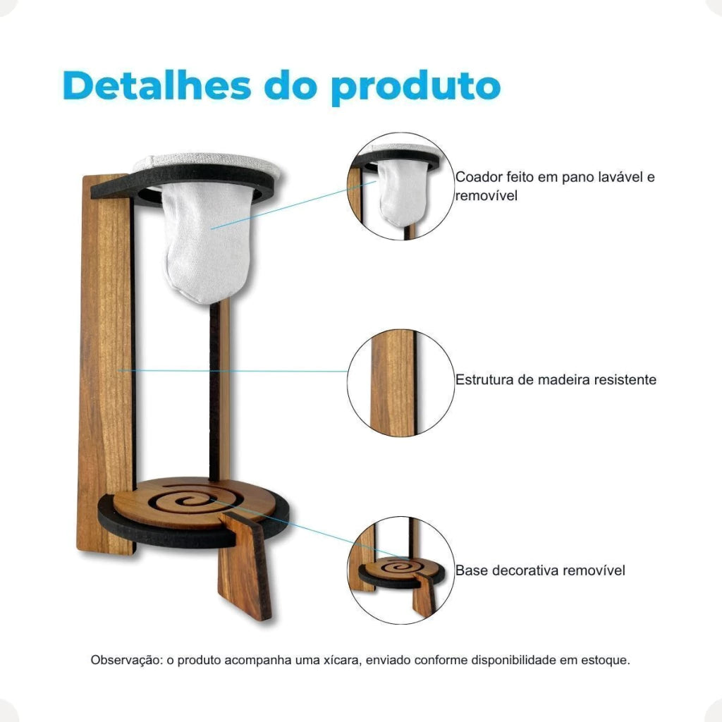Mini Coador Artesanal com Xícara em MDF – 250 ml
