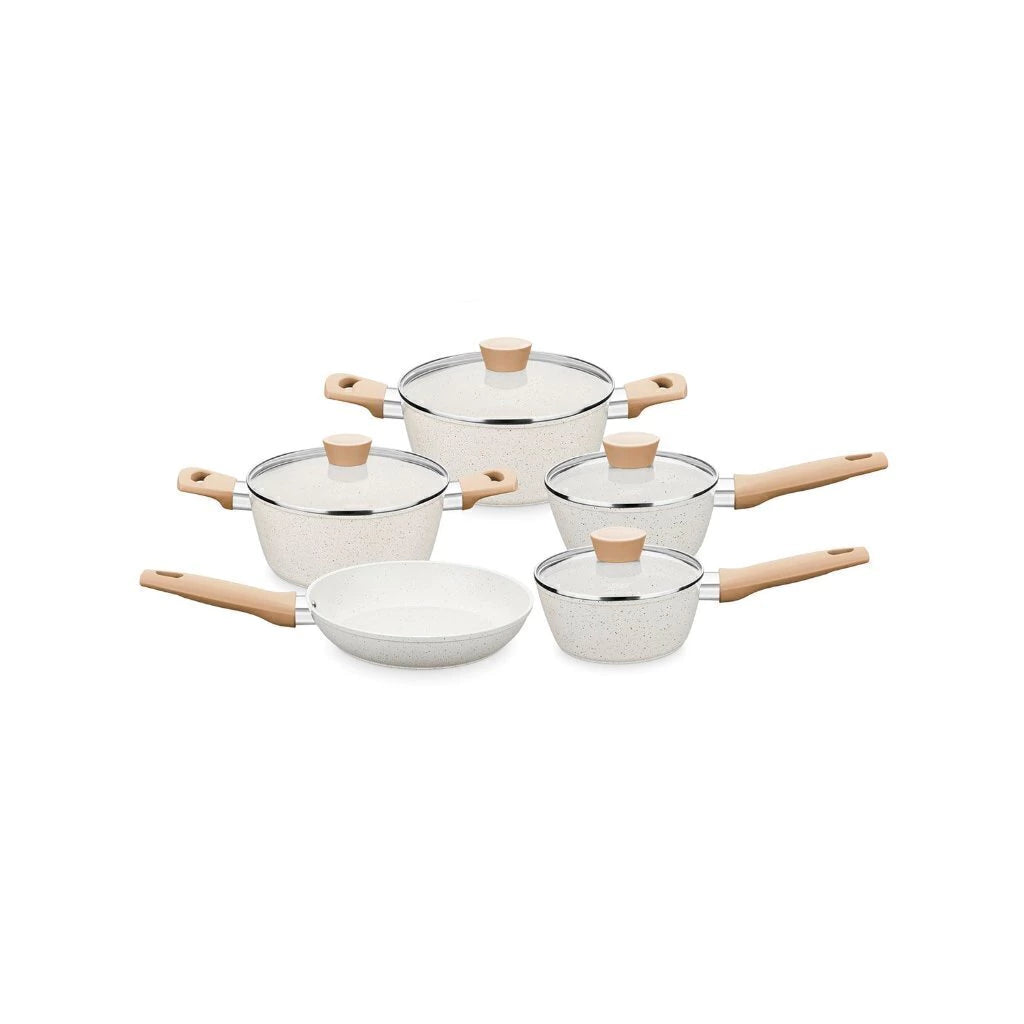Conjunto de Panelas Carmela Vanilla MTA 5 Peças com Revestimento Ceramic Flon