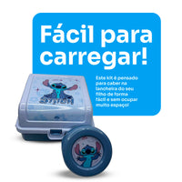 Kit Lancheira Duplex 1,3L e Copo Plástico Retrátil com Tampa 330ml Stitch