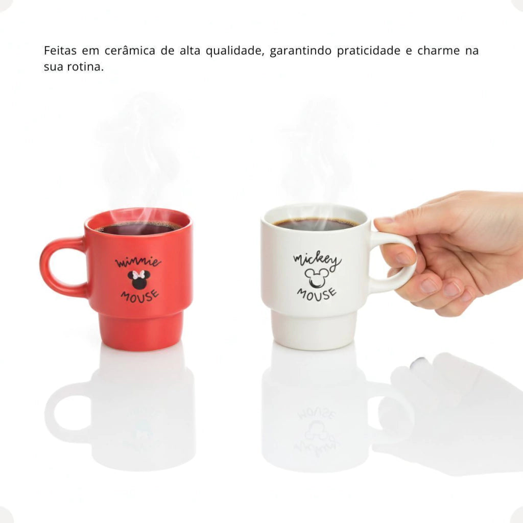 Conjunto com 2 Canecas Empilháveis Mickey e Minnie Mouse – 180 ml