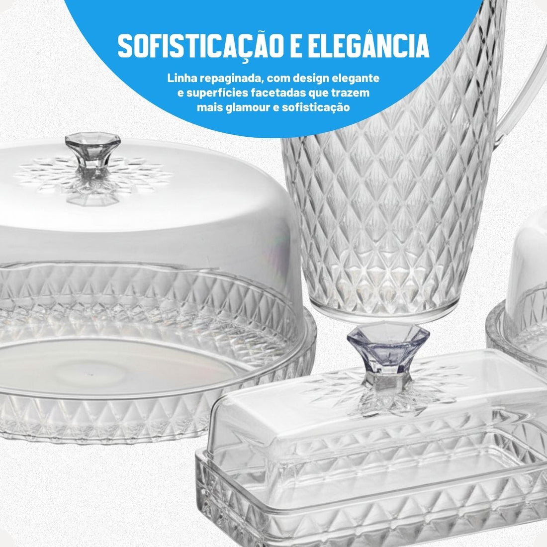 Kit Glamour Jarra 2L + Queijeira + Mantegueira + Boleira Baixa