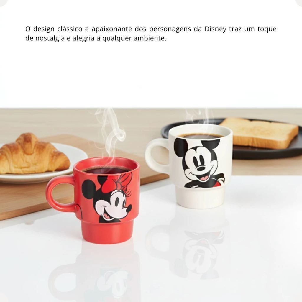 Conjunto com 2 Canecas Empilháveis Mickey e Minnie Mouse – 180 ml