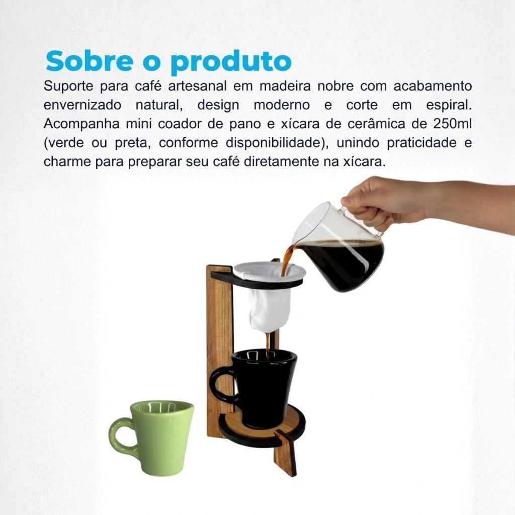 Mini Coador Artesanal com Xícara em MDF – 250 ml