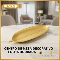 Centro de Mesa Decorativo em Formato de Folha Dourado – 40 x 14 cm