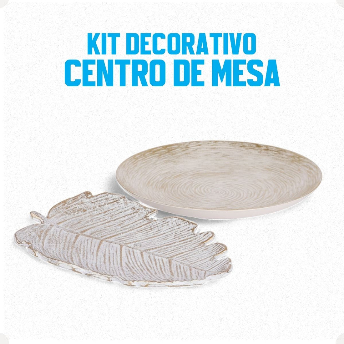 Kit Centro de Mesa Redondo 30cm + Folha Curva 24,5cm Zein Branco Dourado