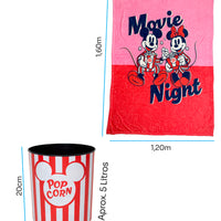 Conjunto Balde de Cinema com Manta Mickey e Minnie Namorados