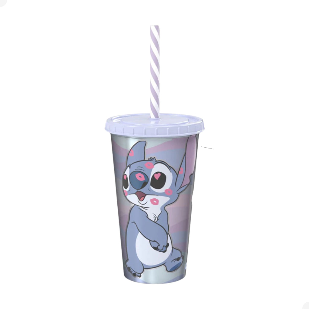 Copo com Tampa e Canudo Stitch – 500 ml (Sortido)