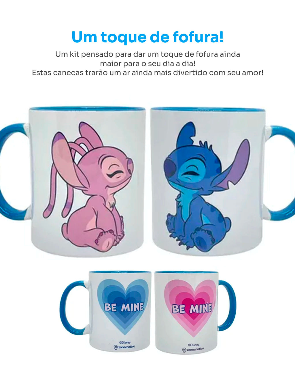 Conjunto com 2 Canecas Pop Stitch Minha Metade – 350 ml