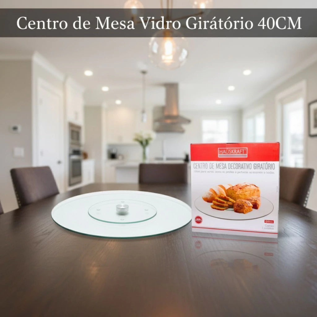 Centro de Mesa Giratório em Vidro – 40 cm