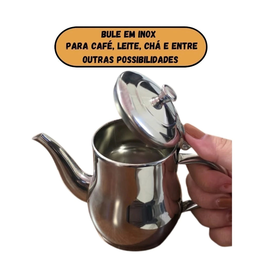 Mini Bule em Aço Inox com Tampa e Alça Fixa – 420 ml