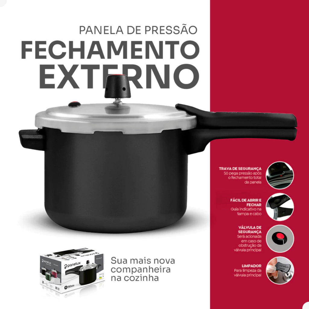 Panela de Pressão Panelux 4,5 L Antiaderente por Dentro e por Fora – Preta
