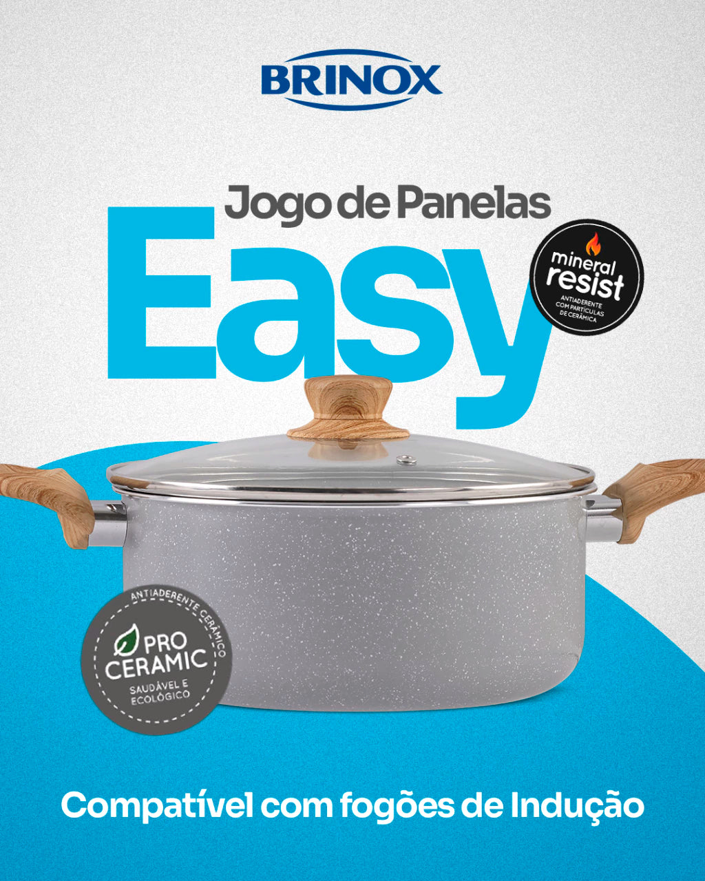 Conjunto de Panelas Easy Gris Ceramic Life 7 Peças Antiaderente – Cinza