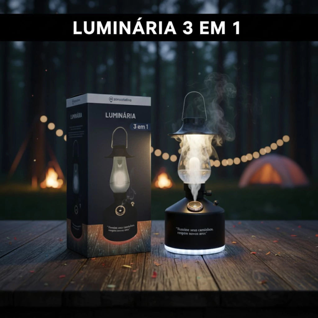 Luminária Lampião LED 3 em 1 com Umidificador