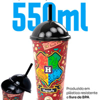 Copo Shake com Tampa e Canudo Harry Potter – 550 ml