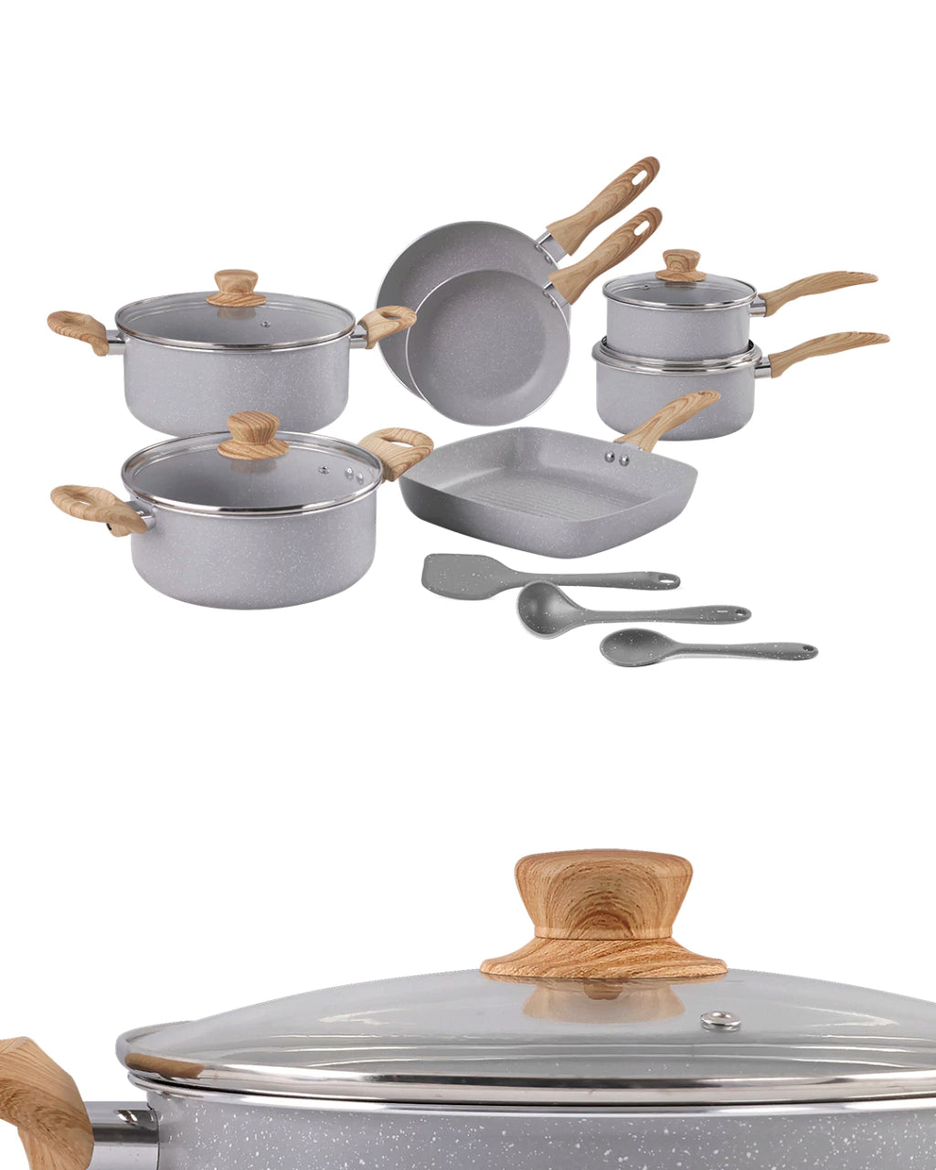 Conjunto de Panelas Easy Gris Ceramic Life 10 Peças Antiaderente – Cinza