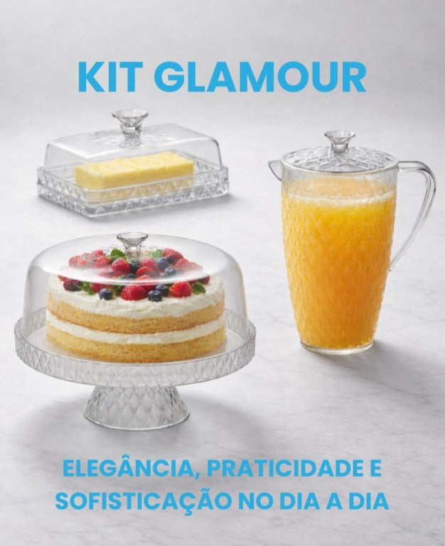 Kit Glamour Jarra 2L + Manteigueira + Boleira com Apoio