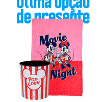 Conjunto Balde de Cinema com Manta Mickey e Minnie Namorados
