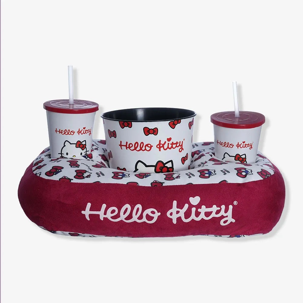 Conjunto Almofada, Balde de Pipoca e 2 Copos com Canudo Hello Kitty