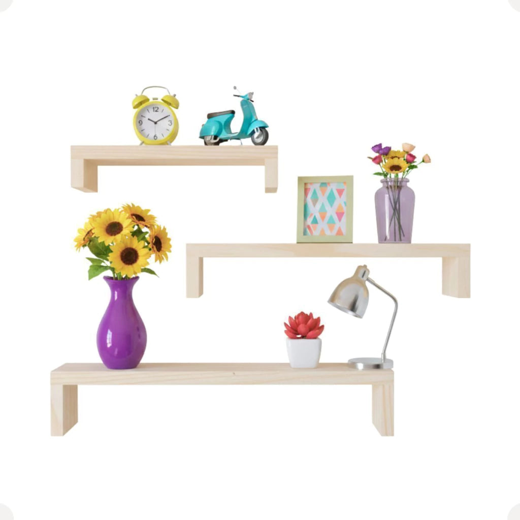 Conjunto de Prateleiras em Madeira Pinus – 3 Peças