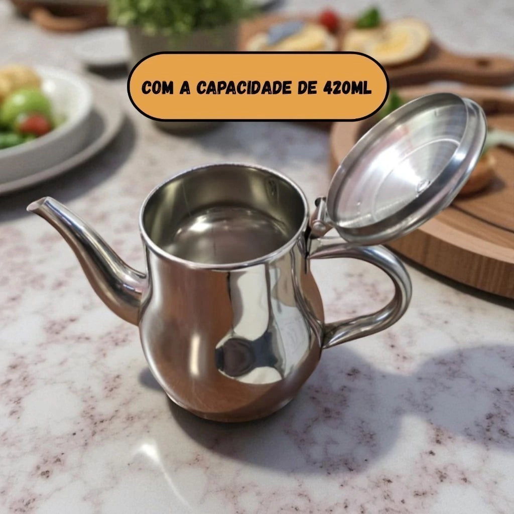 Mini Bule em Aço Inox com Tampa e Alça Fixa – 420 ml