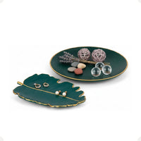 Kit Centro de Mesa Redondo 30cm + Folha Curva 24,5cm Zein Verde Dourado