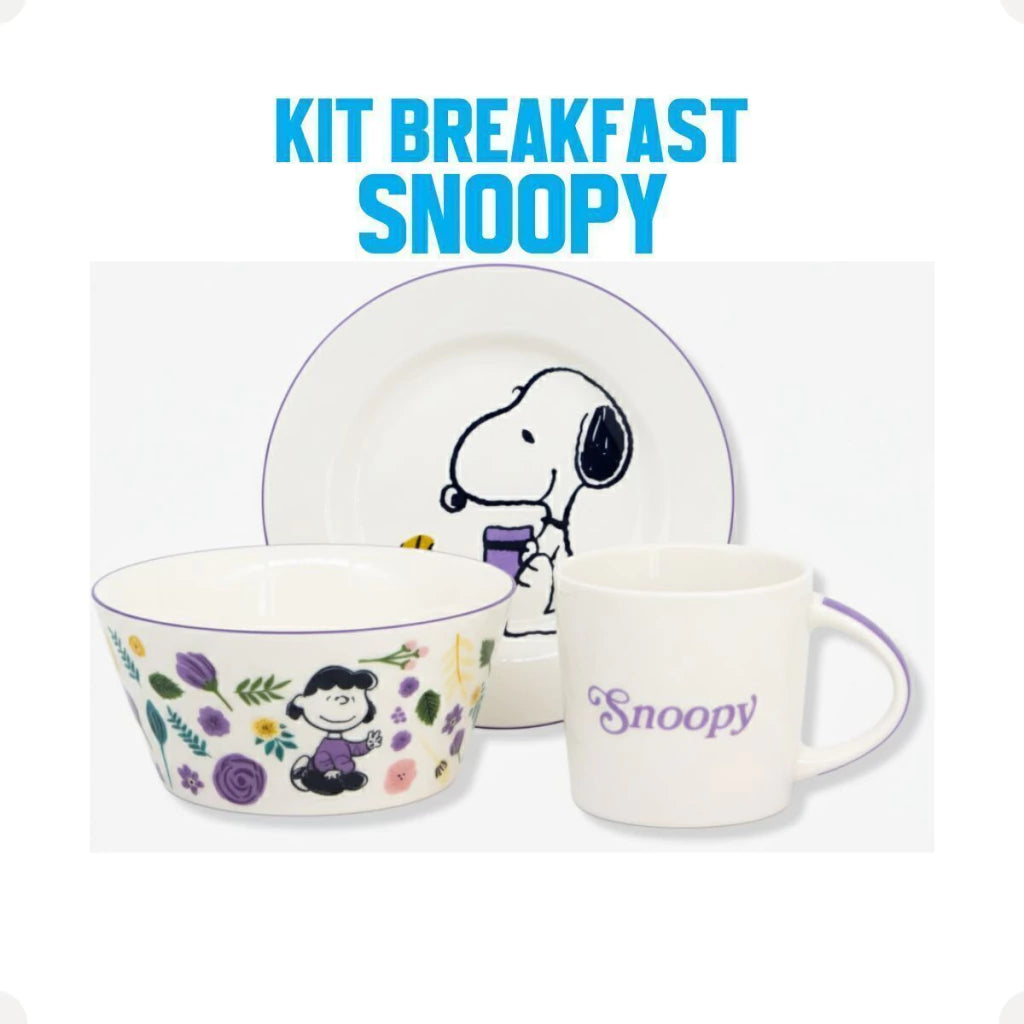 Conjunto Breakfast Snoopy em Cerâmica com Caneca, Bowl e Prato