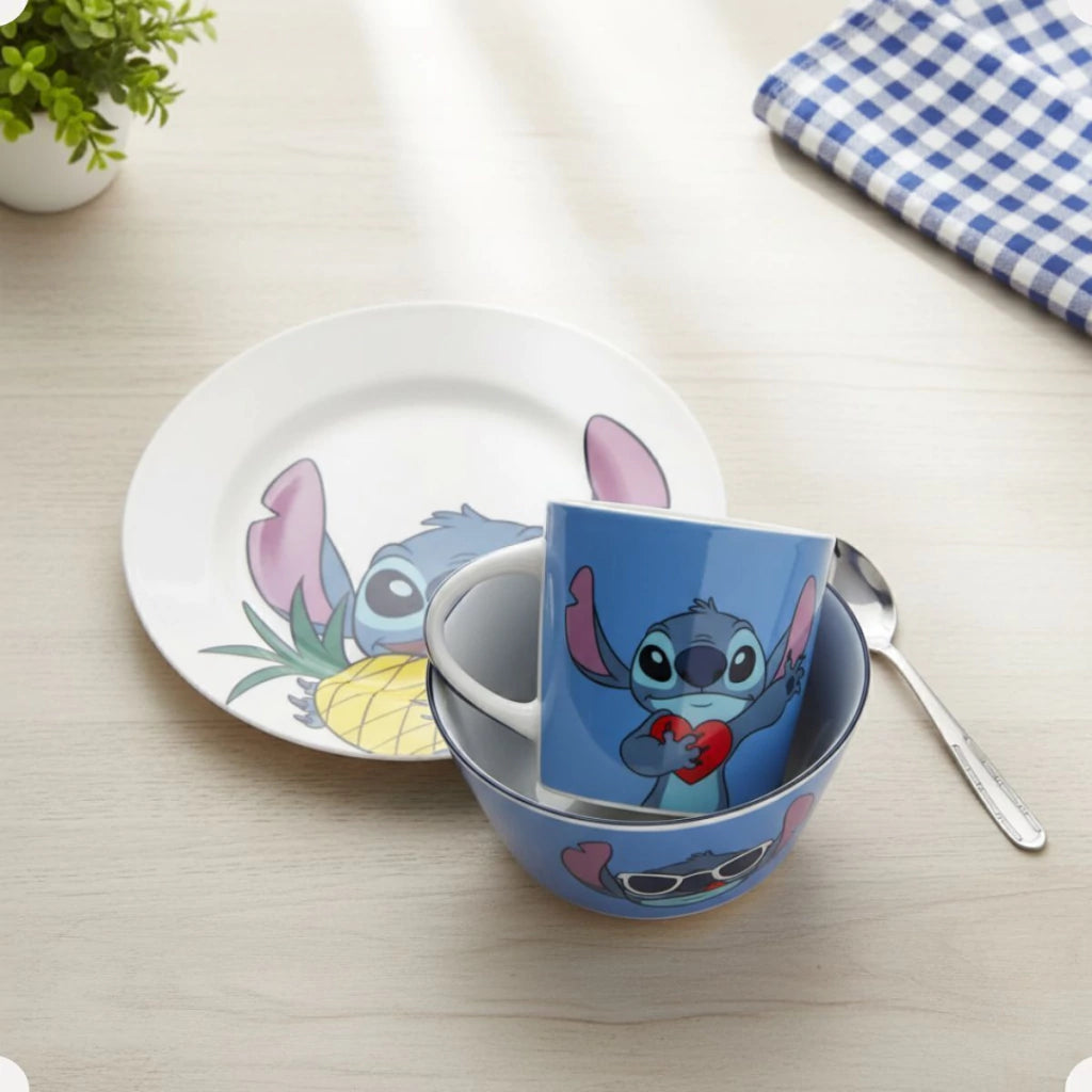 Conjunto Breakfast Stitch em Cerâmica com Caneca, Bowl e Prato