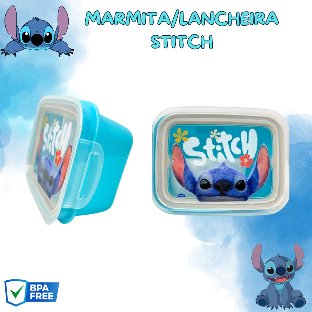 Marmita Hermética Stitch com Trava e Divisória Plasutil – 850 ml