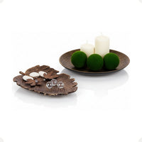 Kit Centro de Mesa Redondo 30cm + Folha Curva 24,5cm Zein Marrom Envelhecido