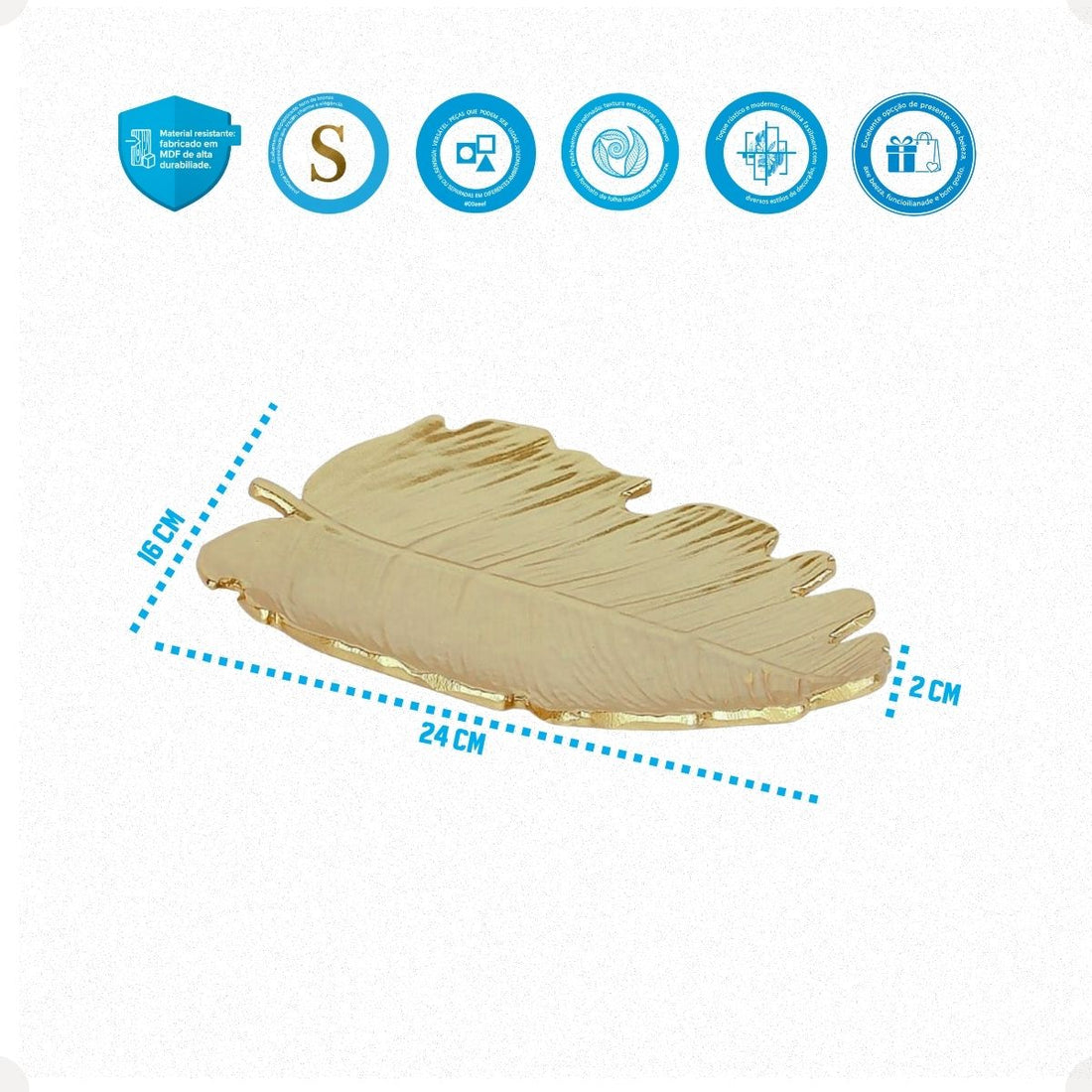 Kit Centro de Mesa Redondo 30cm + Folha Curva 24,5cm Zein Dourado