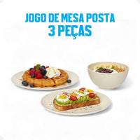 Kit Mesa Posta Fibra de Bambu Bowl 600ml + Prato 20cm + Prato 27cm Bege
