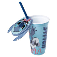Copo Stitch Infantil com Tampa e Canudo Plasutil – 500 ml