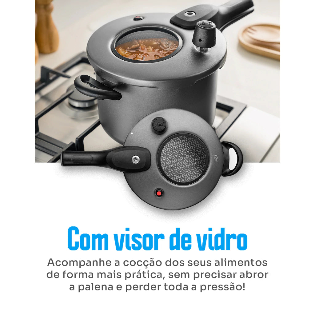 Panela de Pressão MTA 4,5 L Antiaderente-Visor de Vidro e Fechamento Externo
