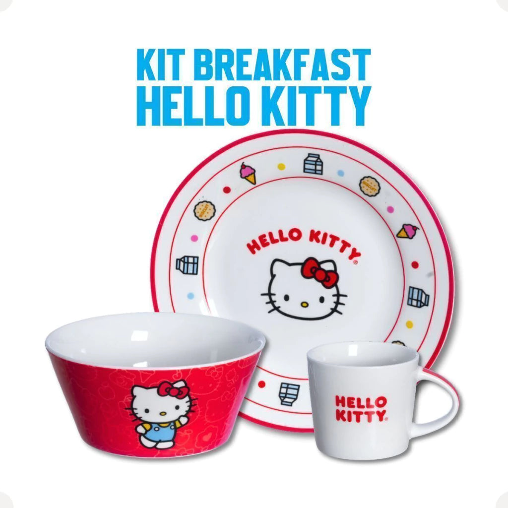 Conjunto Breakfast Hello Kitty em Cerâmica com Caneca, Bowl e Prato