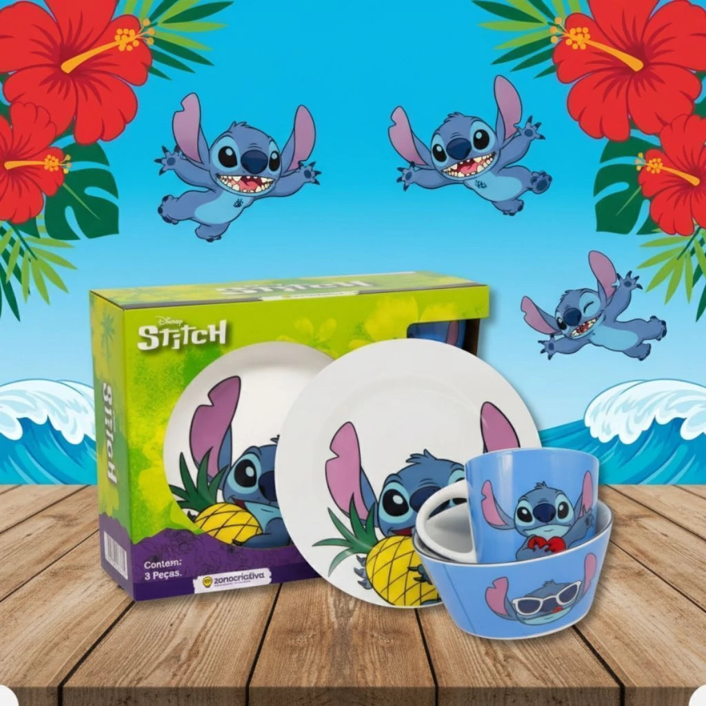 Conjunto Breakfast Stitch em Cerâmica com Caneca, Bowl e Prato