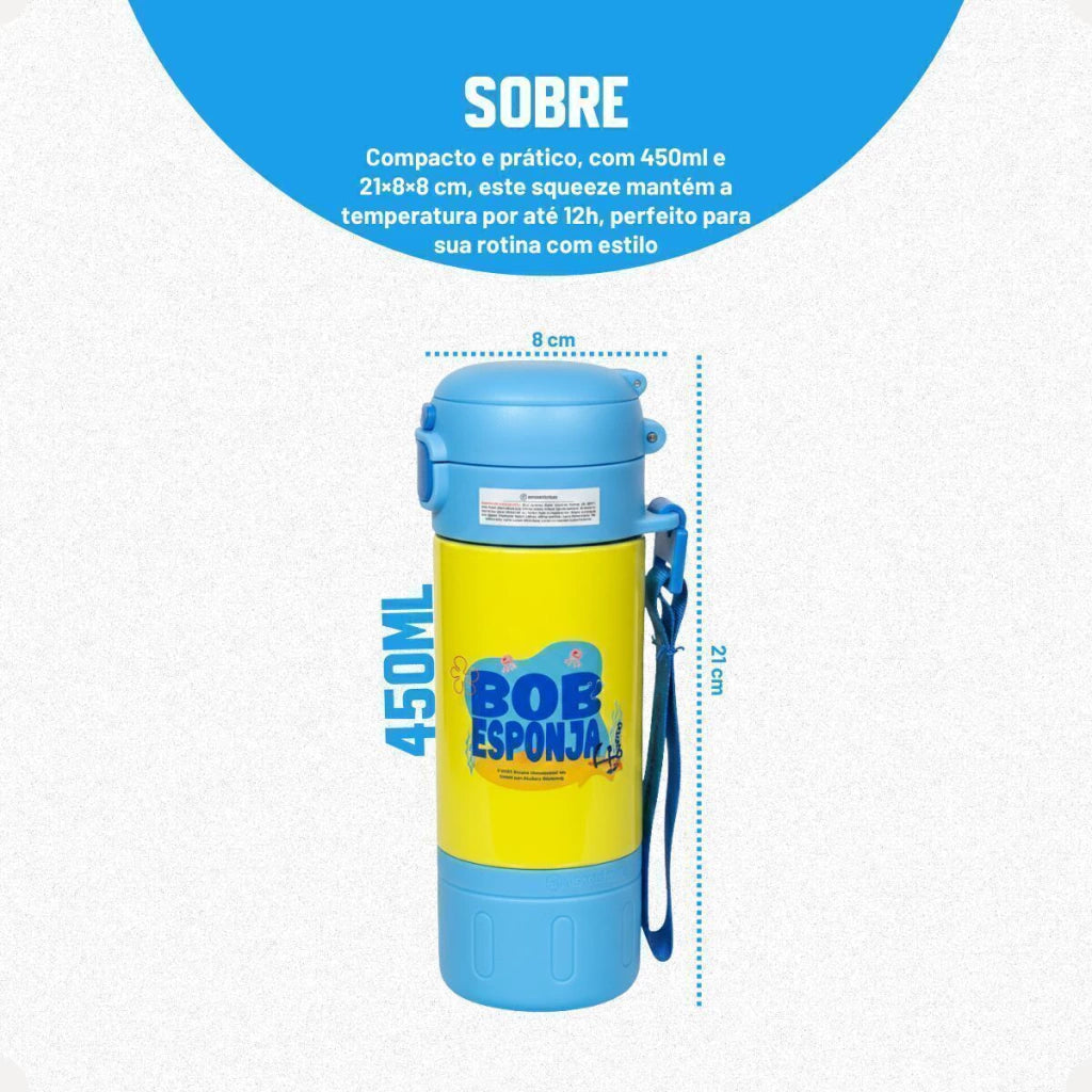 Garrafa Térmica Capsule com Canudo e Alça Bob Esponja – 450 ml