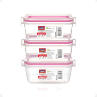Kit Pote Plástico Hermético Trava Mais 3 peças 550ml Rosa