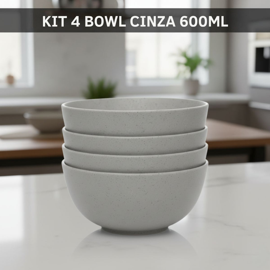 Kit Bowl Fibra de Bambu 600ml 4 peças Cinza