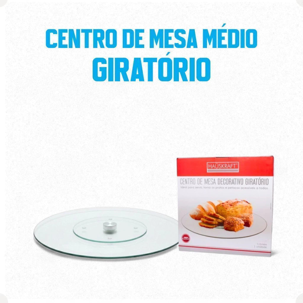 Centro de Mesa Giratório em Vidro – 30 cm