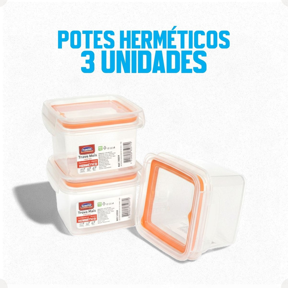 Kit Pote Plástico Hermético Trava Mais 3 Peças 380ml Laranja