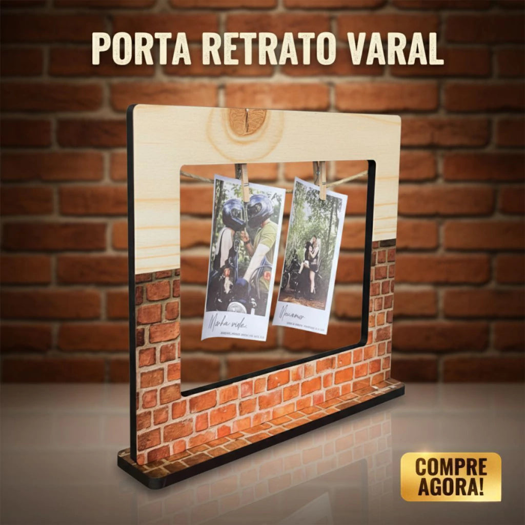 Porta-Retrato Varal Polaroide em MDF Tijolo