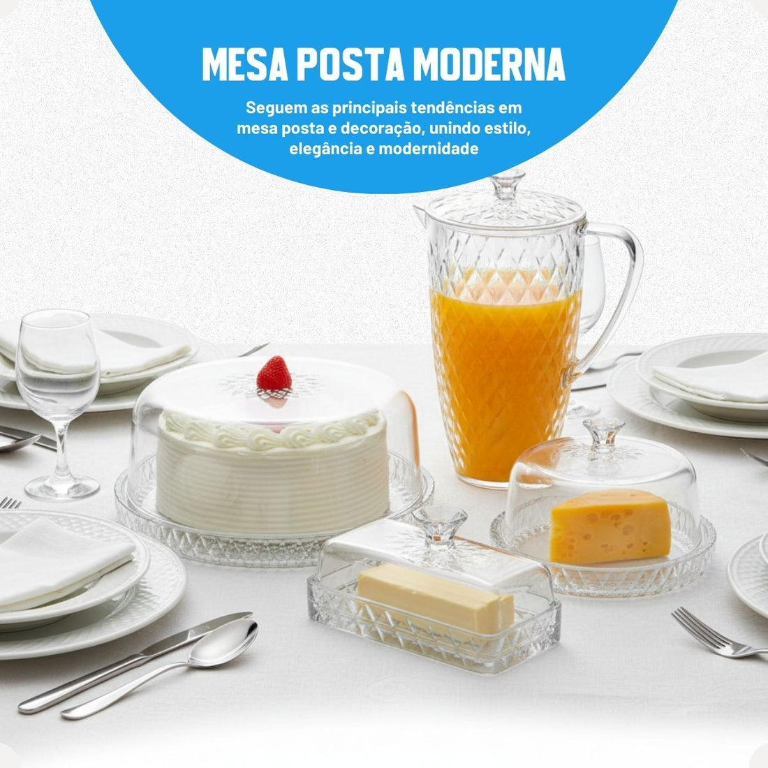 Kit Glamour Jarra 2L + Queijeira + Mantegueira + Boleira Baixa
