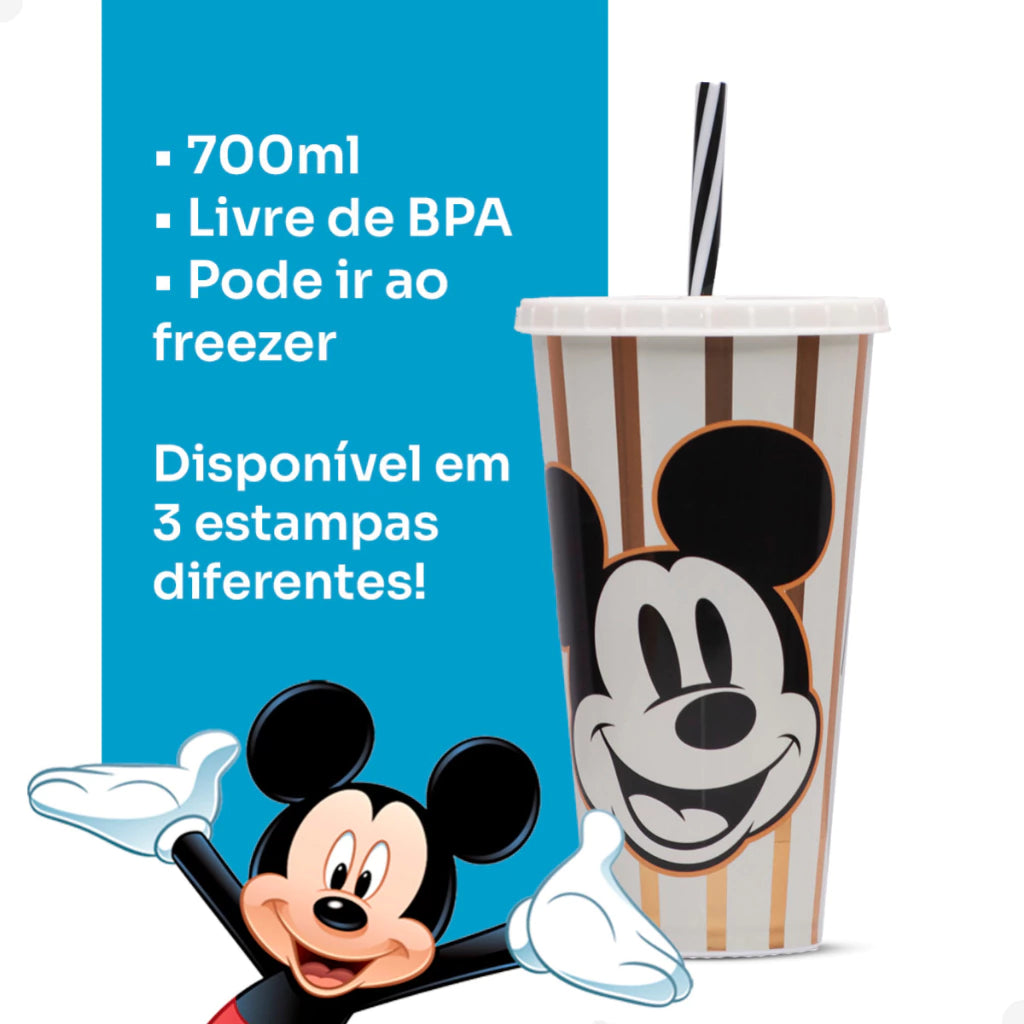 Copo com Tampa e Canudo Mickey Mouse – 700 ml (Sortido)