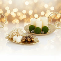 Kit Centro de Mesa Redondo 30cm + Folha Curva 24,5cm Zein Dourado