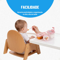 Kit Dosador de Leite em Pó 3 Compartimentos 300ml com Porta Chupeta com Alça e Porta Papinha Duplo com Encaixe 70ml Rosa