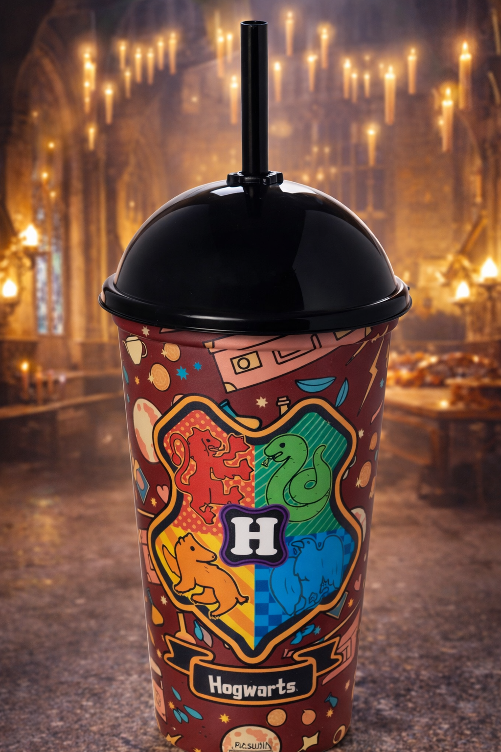 Copo Shake com Tampa e Canudo Harry Potter – 550 ml