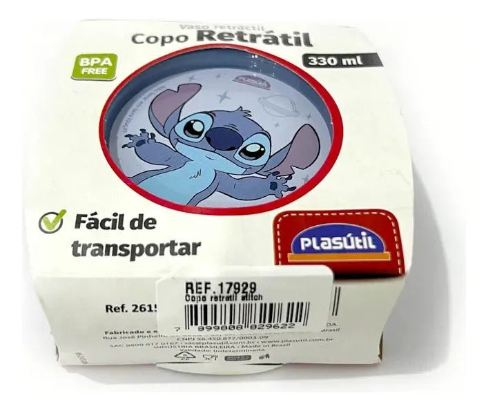 Copo Plástico Dobrável com Tampa Stitch – 330 ml